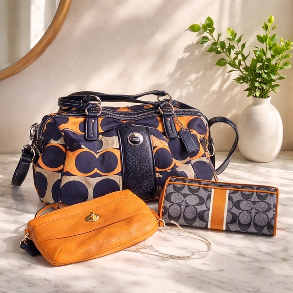 Coach Handbags - ❤️SOLD COACH F25184 Linear Stripe Satchel Purse SUPER RARE with Wallet wristlet